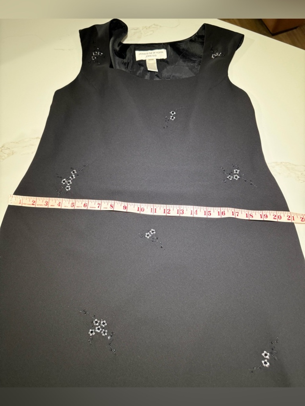JONES NEW YORK Square neck, Cap Sleeves, Beaded, Fully Lined Dress, Black - Picture 13 of 13